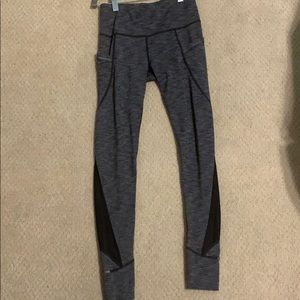 Athleta grey leggings with black mesh